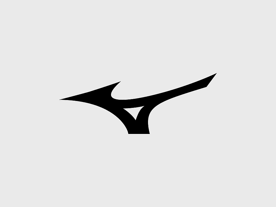 Mizuno Corporation logo, black and white silhouette, wing symbol, monochrome brand, sports emblem, minimalist design, corporate identity Mizuno Corporation logo, black and white silhouette, wing symbol, monochrome brand, sports emblem, minimalist design, corporate identity