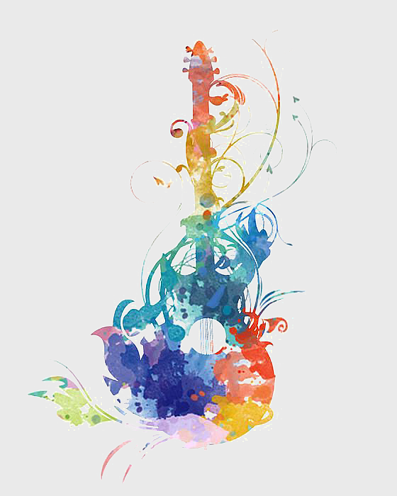 multicolored guitar illustration, watercolor guitar painting, acoustic guitar art, musical instrument design, artistic guitar print, colorful music artwork, floral guitar decor