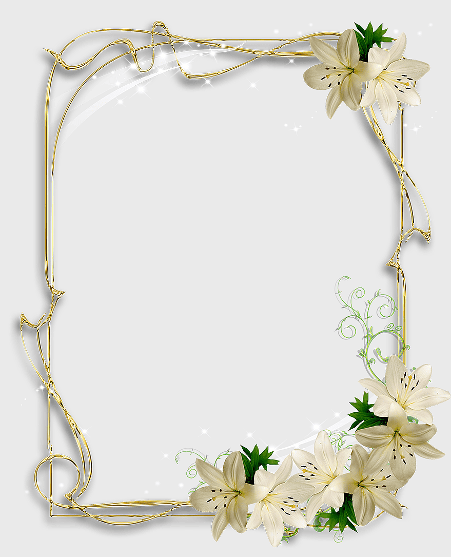 gold floral frame, white lily border, digital frame, golden decorative frame, elegant border, vintage frame design, festive frame art
