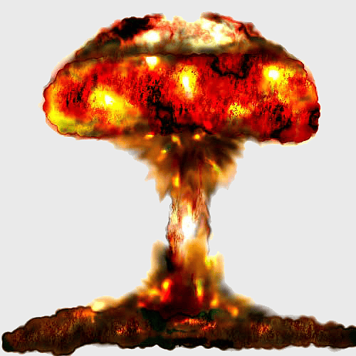 nuclear explosion illustration, red and brown mushroom cloud, digital bomb depiction, nuclear weapon art, atomic blast, explosive force visualization, heat wave effect nuclear explosion illustration, red and brown mushroom cloud, digital bomb depiction, nuclear weapon art, atomic blast, explosive force visualization, heat wave effect