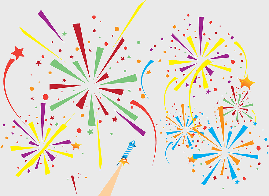 fireworks illustration, colorful fireworks design, festive fireworks pattern, symmetrical fireworks display, celebratory pyrotechnics, sparkling night sky effects, decorative firecracker art