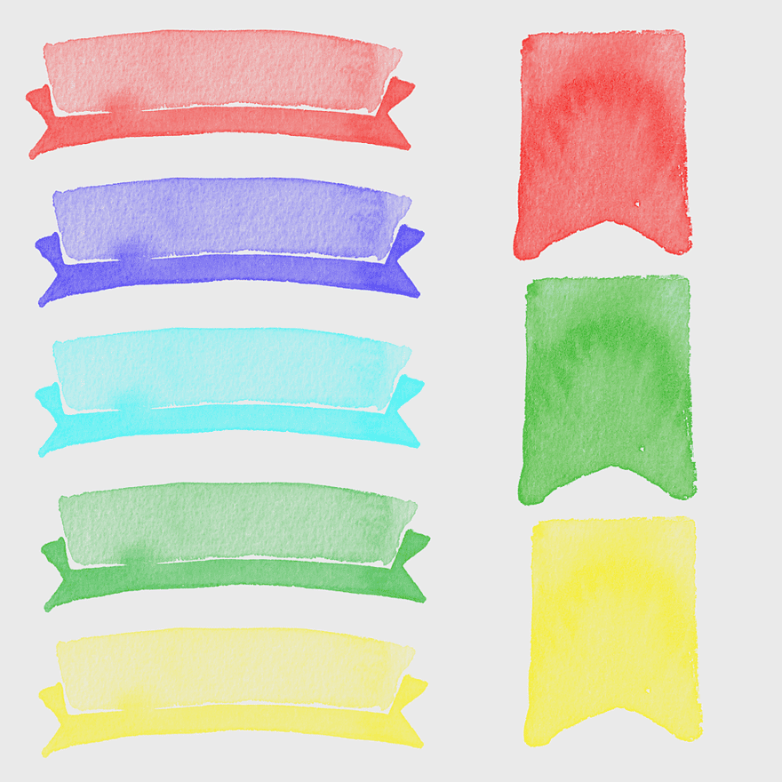 colorful ribbon banners, watercolor art labels, hand-painted gift box tags, color splash artwork, creative design elements, vibrant label templates, artistic decoration tools