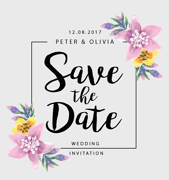 wedding save the date card, floral border design, watercolor flower invitation, wedding announcement, elegant wedding invitation, romantic floral invitation, vintage wedding invitation