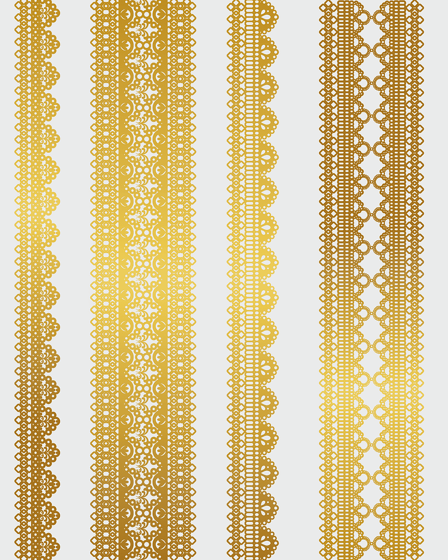 Gold lace pattern, Euclidean textile design, gold border material, geometric lace motifs, decorative textile art, ornamental fabric designs, intricate lace borders, vintage textile patterns