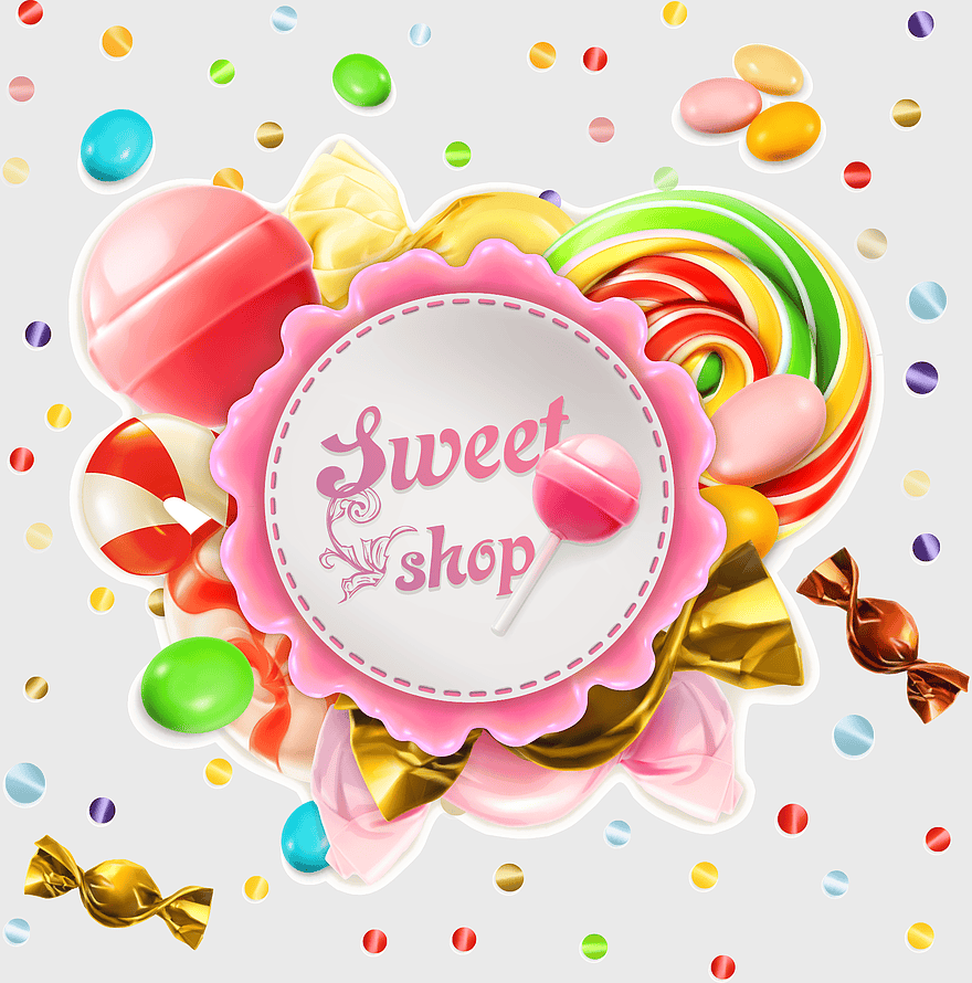 sweet shop logo, candy cane assortment, bakery lollipop display, confectionery store branding, festive candy collection, colorful sweet treats, sugar candy artistry