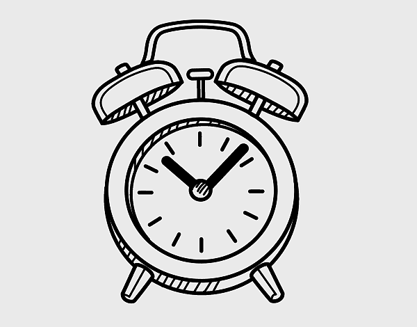 alarm clock drawing, monochrome clock illustration, digital clock coloring page, black and white alarm clock, vintage alarm clock sketch, classic clock design, timepiece art illustration