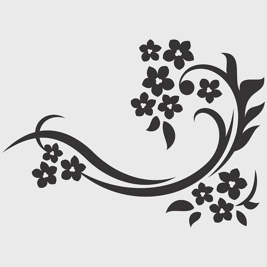 black flower border design, monochrome floral pattern, arabesco ornament, black and white decorative arts, botanical illustration, vintage floral motif, elegant floral swirls