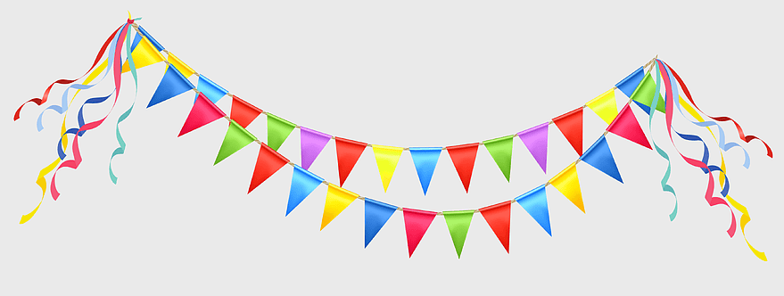 Party Birthday Streamer, assorted-color pennant flags, happy birthday ecard design, greeting note cards, festive party decorations, colorful party bunting, celebration banner illustration Party Birthday Streamer, assorted-color pennant flags, happy birthday ecard design, greeting note cards, festive party decorations, colorful party bunting, celebration banner illustration