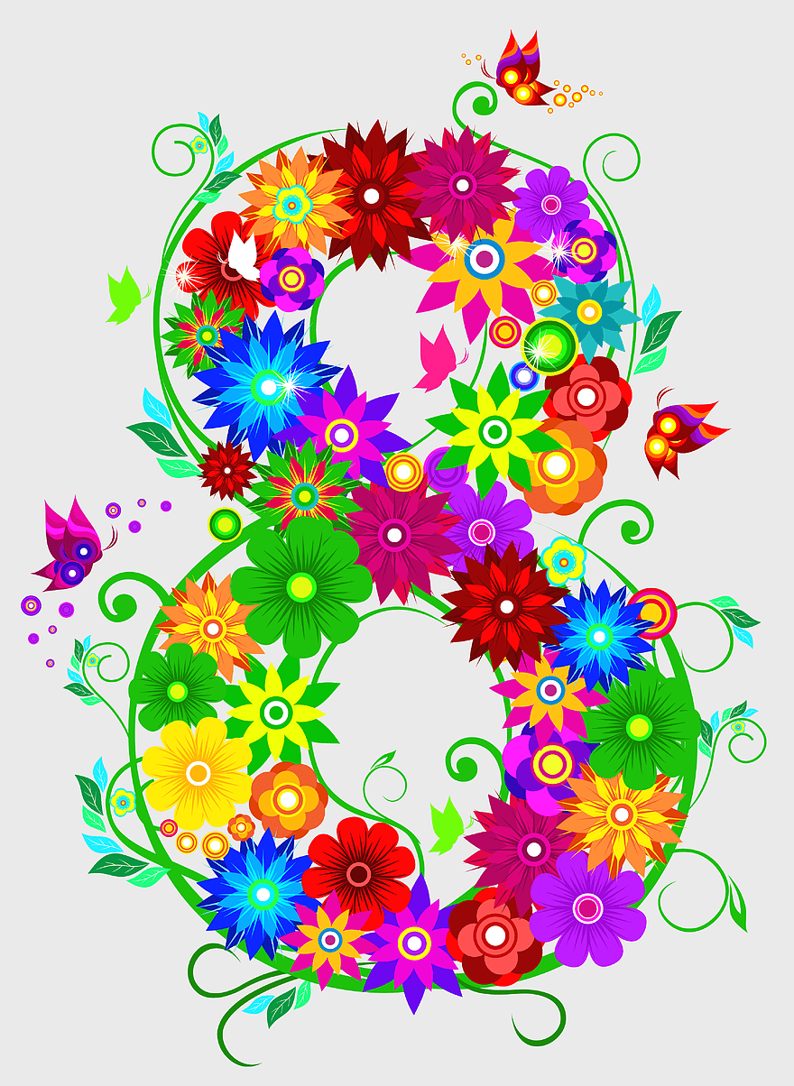 International Women's Day floral design, March 8th flower art, colorful women's day decoration, vibrant floral artwork, springtime floral celebration, empowerment through flowers, festive women's day illustration International Women's Day floral design, March 8th flower art, colorful women's day decoration, vibrant floral artwork, springtime floral celebration, empowerment through flowers, festive women's day illustration