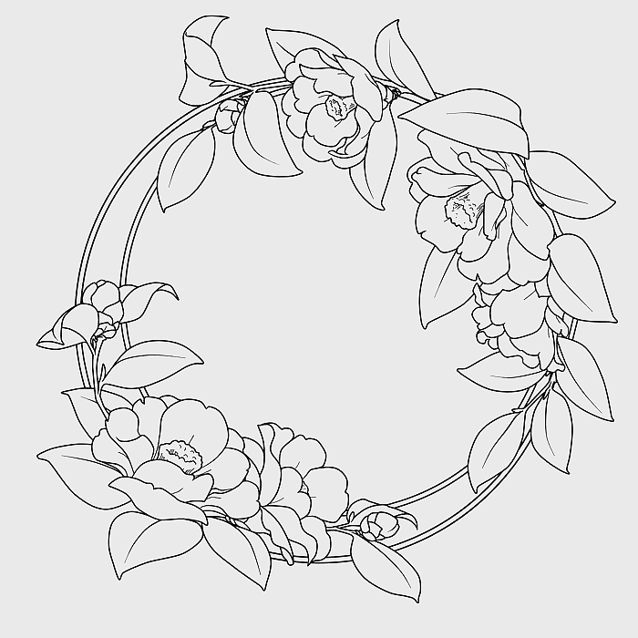 Camellia round border, black and white floral wreath, monochrome creative artwork, vintage certificate frame, elegant floral design, minimalist line art, decorative circle ornament Camellia round border, black and white floral wreath, monochrome creative artwork, vintage certificate frame, elegant floral design, minimalist line art, decorative circle ornament