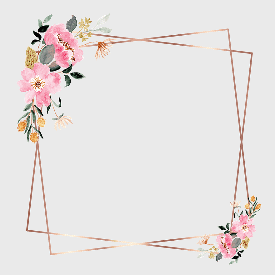 Floral Frame Design, Watercolor Flower Art, Wedding Invitation Borders, Greeting Card Frames, Pink Bloom Decor, Geometric Floral Layout, Romantic Card Embellishments, png
