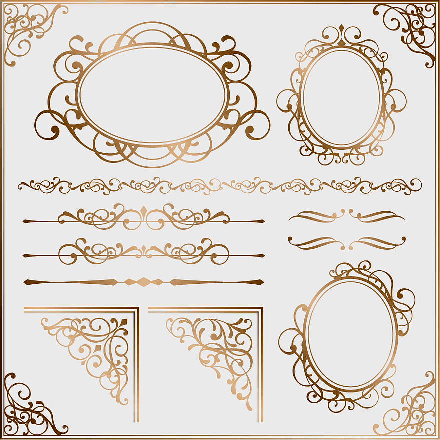 European gold frame, ornamental border design, decorative arts pattern, certificate frame border, vintage frame elements, elegant design accents, classic ornamentation details European gold frame, ornamental border design, decorative arts pattern, certificate frame border, vintage frame elements, elegant design accents, classic ornamentation details