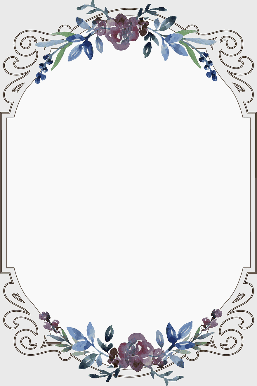Vintage floral border frame, purple and blue wedding invitation, empty floral design template, decorative floral menu pattern, elegant floral arch, ornate floral border, wedding invitation layout