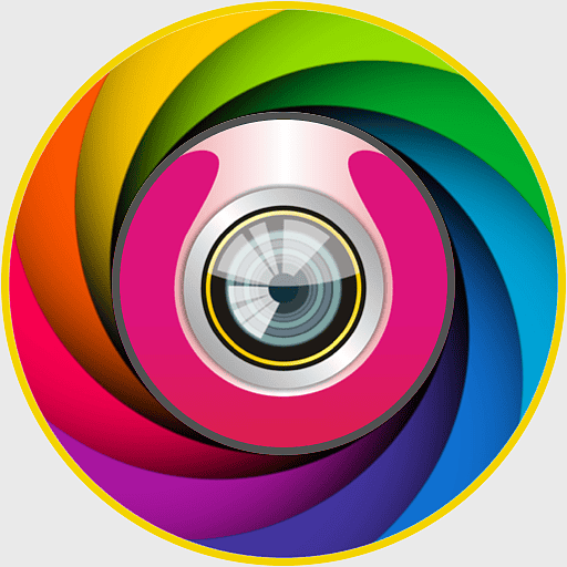 camera lens spiral logo, magenta camera design, selfie camera app icon, front-facing camera filter, colorful lens graphic, mobile camera interface, digital graphy symbol