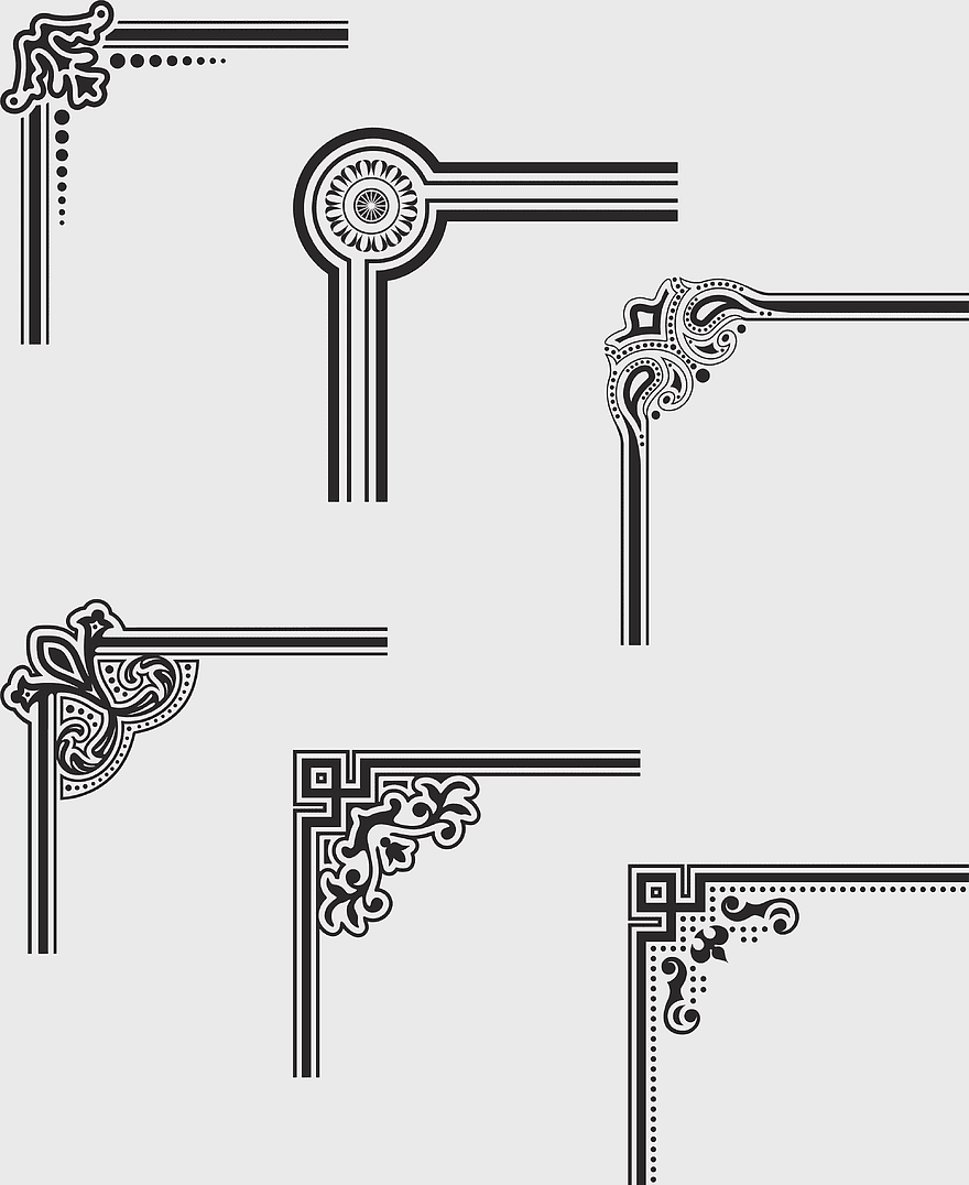 corner ornaments black, decorative corner elements, black ornamental designs, vintage corner accents, intricate border details, elegant frame embellishments, classic design motifs, png